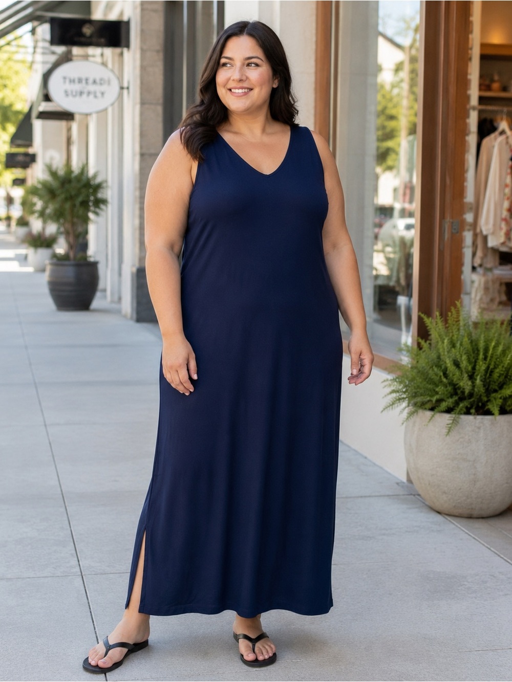 St. John's Bay Sleeveless V-Neck Maxi Dress - Navy Blue